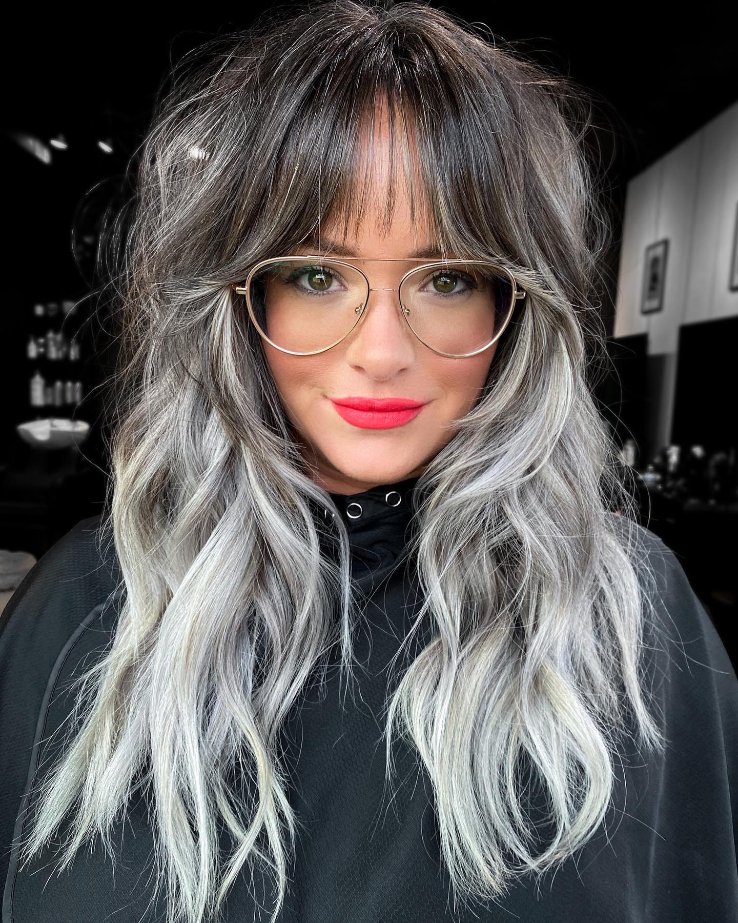 Long Gray Shag with See-Through Bangs