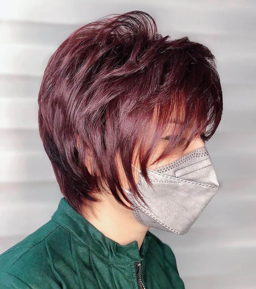 Elongated Layered Burgundy Pixie