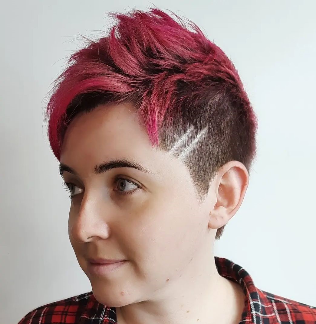 Funky Brown and Pink Short Undercut Hairstyle