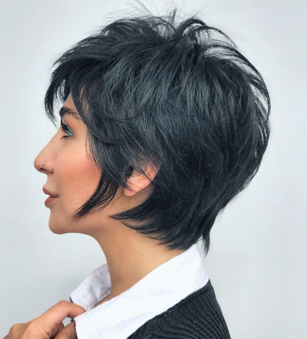 Black Feathered Mullet Hairstyle