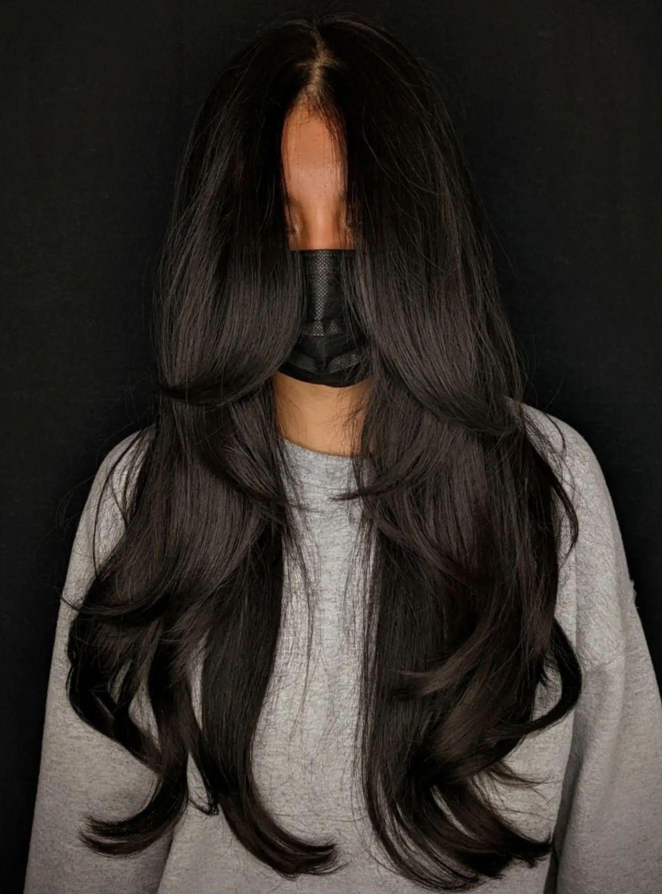 Waist-Length Black Cut with Step Layers