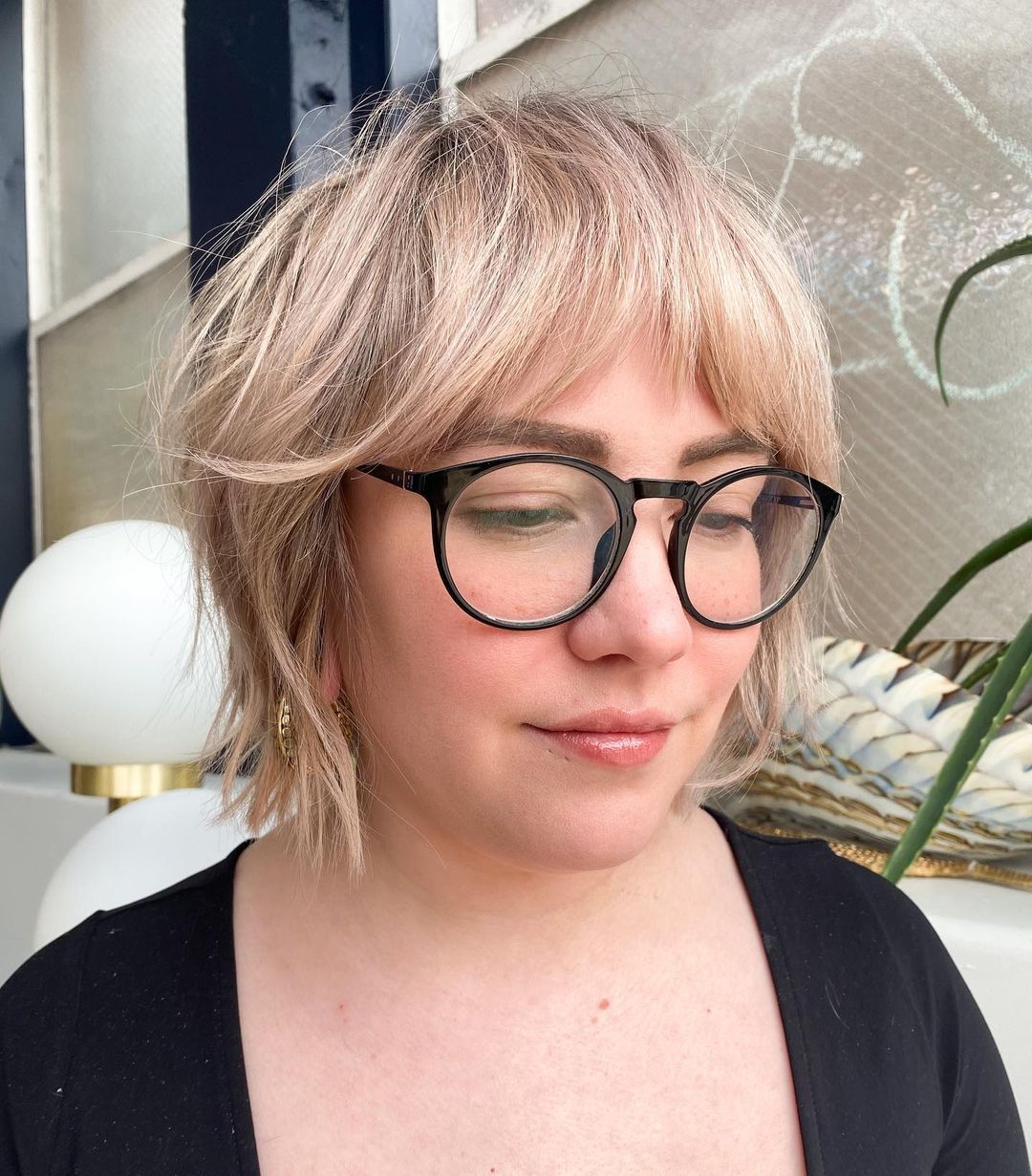 Choppy Fine Hair Bob with Glasses