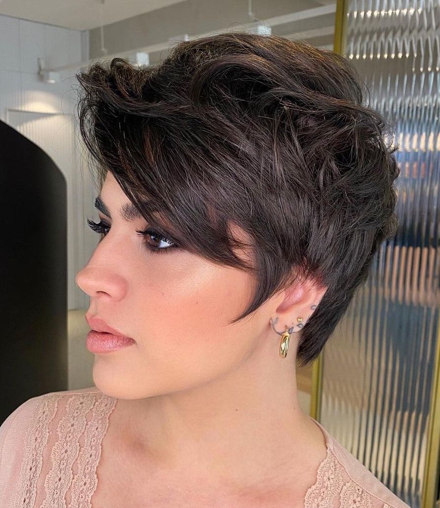 Shattered Feathered Brunette Pixie