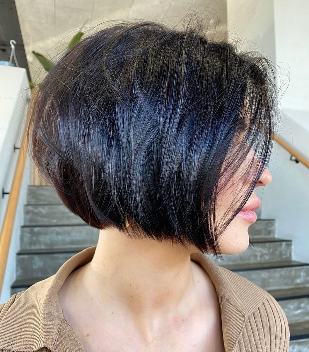 Tousled Jaw-Length Brunette Bob